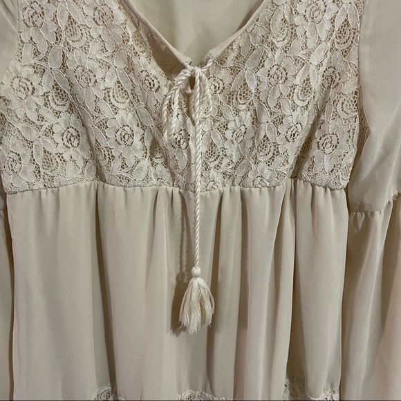 Flying Tomato boho lace mesh shear bell sleeve mini flowy babydoll dress size L - Picture 3 of 6